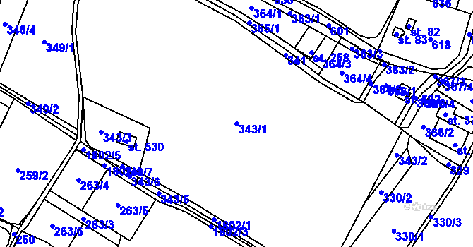 Parcela st. 343/1 v KÚ Guty, Katastrální mapa