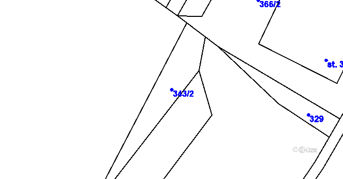 Parcela st. 343/2 v KÚ Guty, Katastrální mapa