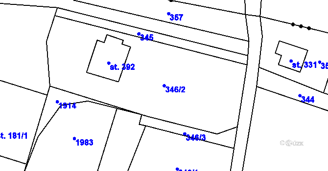 Parcela st. 346/2 v KÚ Guty, Katastrální mapa