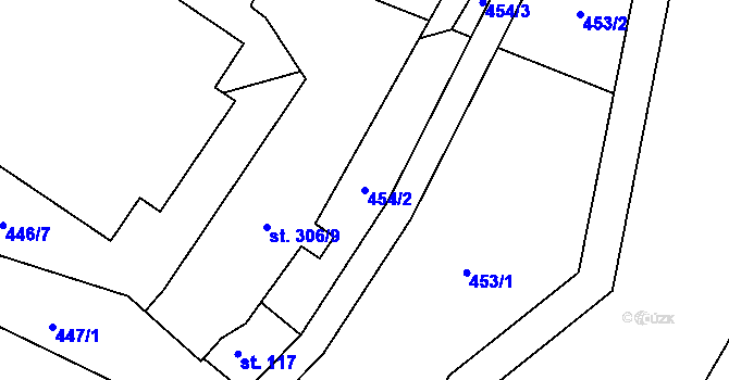 Parcela st. 454/2 v KÚ Guty, Katastrální mapa