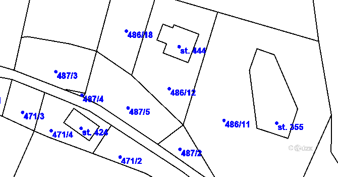 Parcela st. 486/12 v KÚ Guty, Katastrální mapa