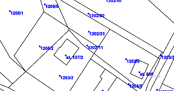 Parcela st. 1202/11 v KÚ Guty, Katastrální mapa