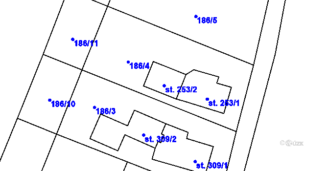 Parcela st. 253/2 v KÚ Guty, Katastrální mapa