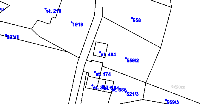Parcela st. 494 v KÚ Guty, Katastrální mapa