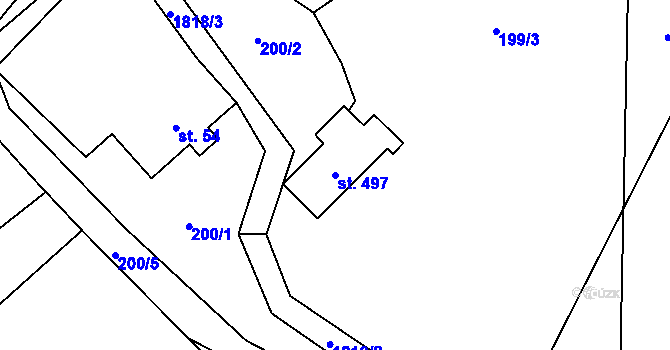 Parcela st. 497 v KÚ Guty, Katastrální mapa