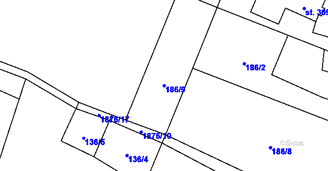 Parcela st. 186/9 v KÚ Guty, Katastrální mapa