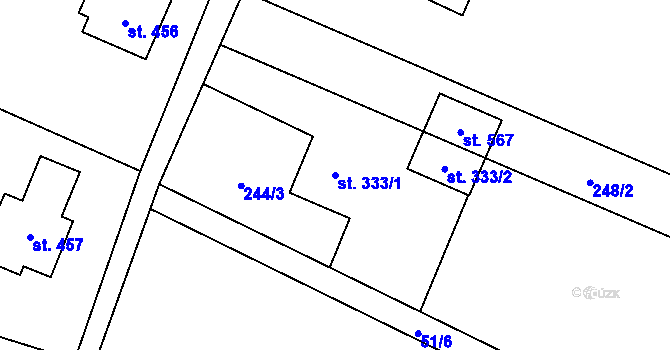 Parcela st. 333/1 v KÚ Guty, Katastrální mapa