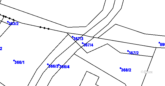 Parcela st. 367/4 v KÚ Guty, Katastrální mapa