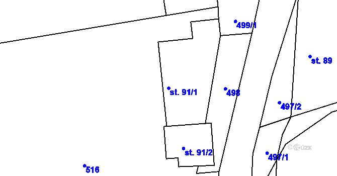 Parcela st. 91/1 v KÚ Habartice u Frýdlantu, Katastrální mapa