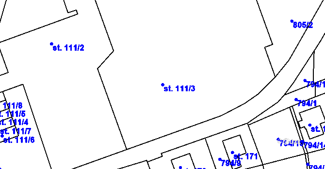 Parcela st. 111/3 v KÚ Habartice u Frýdlantu, Katastrální mapa