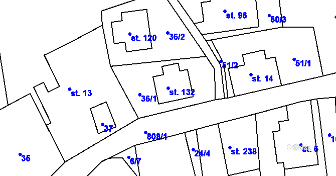 Parcela st. 132 v KÚ Habartice u Frýdlantu, Katastrální mapa