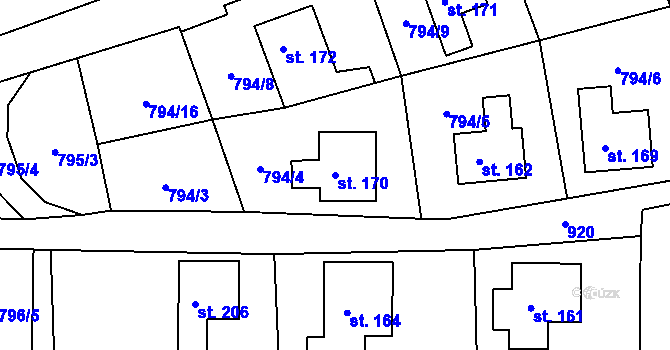 Parcela st. 170 v KÚ Habartice u Frýdlantu, Katastrální mapa