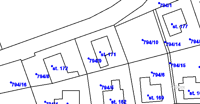 Parcela st. 171 v KÚ Habartice u Frýdlantu, Katastrální mapa