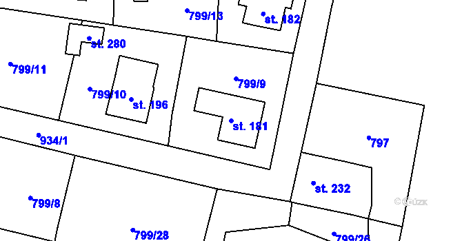 Parcela st. 181 v KÚ Habartice u Frýdlantu, Katastrální mapa