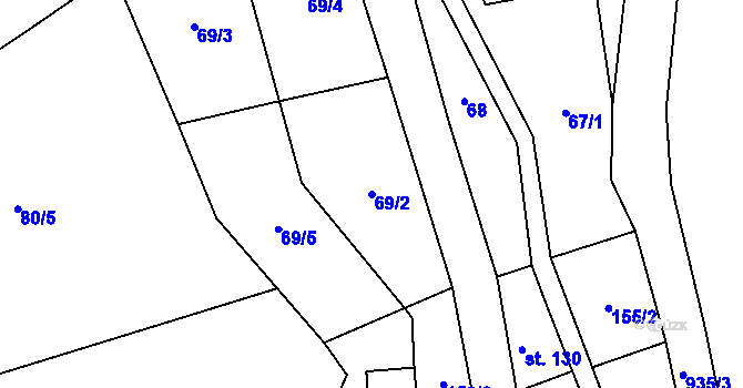 Parcela st. 69/2 v KÚ Habartice u Frýdlantu, Katastrální mapa