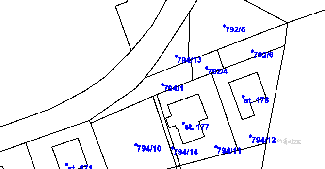 Parcela st. 794/1 v KÚ Habartice u Frýdlantu, Katastrální mapa