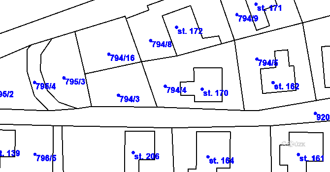 Parcela st. 794/4 v KÚ Habartice u Frýdlantu, Katastrální mapa