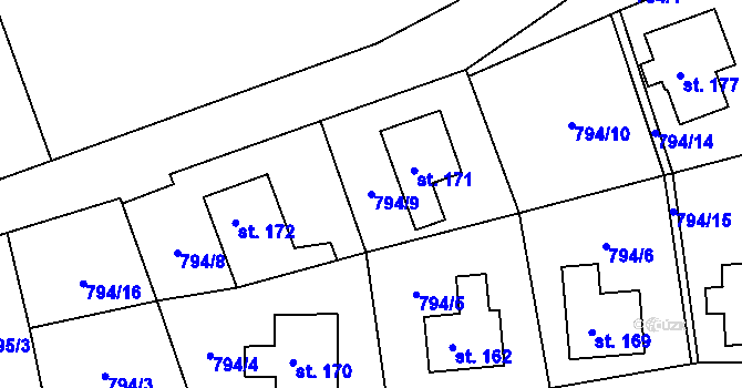 Parcela st. 794/9 v KÚ Habartice u Frýdlantu, Katastrální mapa