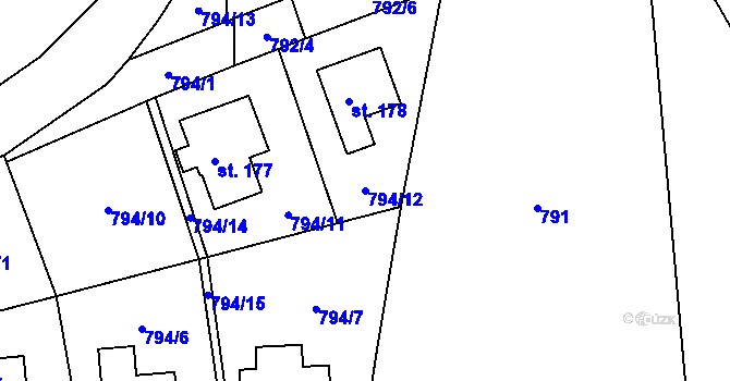 Parcela st. 794/12 v KÚ Habartice u Frýdlantu, Katastrální mapa