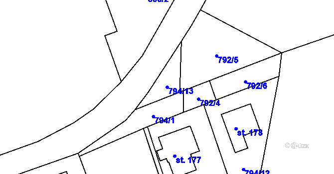 Parcela st. 794/13 v KÚ Habartice u Frýdlantu, Katastrální mapa