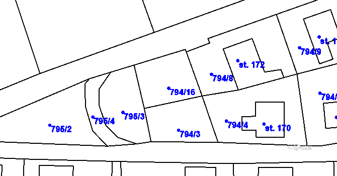 Parcela st. 794/16 v KÚ Habartice u Frýdlantu, Katastrální mapa