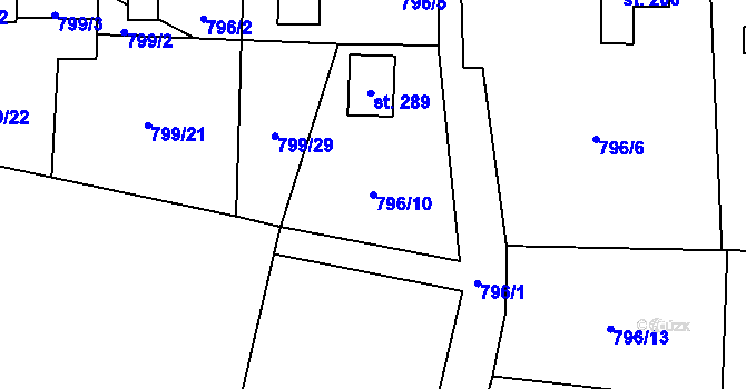 Parcela st. 796/10 v KÚ Habartice u Frýdlantu, Katastrální mapa