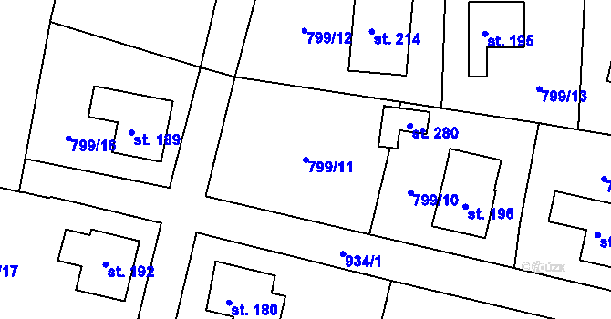Parcela st. 799/11 v KÚ Habartice u Frýdlantu, Katastrální mapa