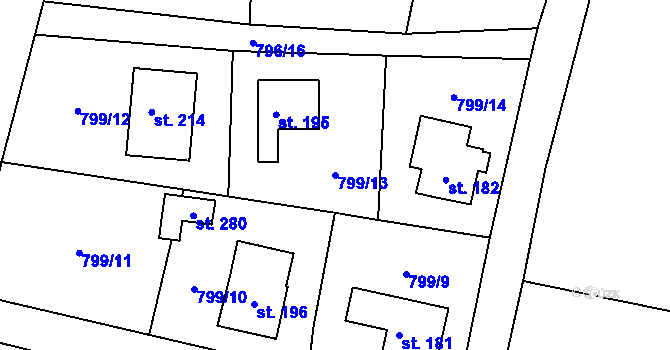 Parcela st. 799/13 v KÚ Habartice u Frýdlantu, Katastrální mapa