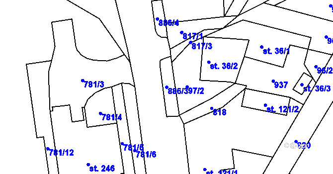 Parcela st. 886/3 v KÚ Habartice u Frýdlantu, Katastrální mapa