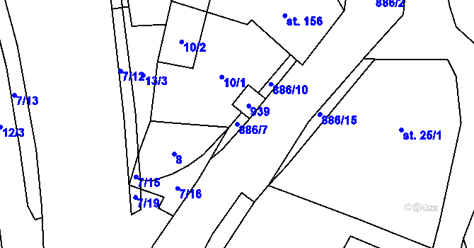 Parcela st. 886/7 v KÚ Habartice u Frýdlantu, Katastrální mapa