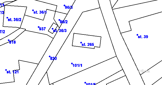 Parcela st. 265 v KÚ Habartice u Frýdlantu, Katastrální mapa