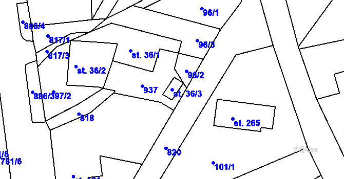 Parcela st. 36/3 v KÚ Habartice u Frýdlantu, Katastrální mapa