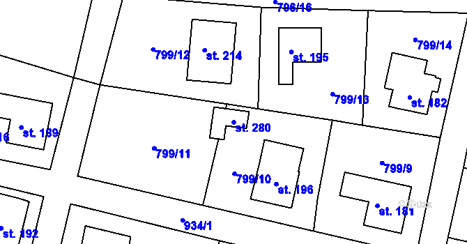 Parcela st. 280 v KÚ Habartice u Frýdlantu, Katastrální mapa
