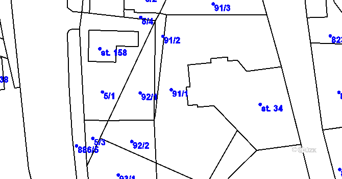 Parcela st. 91/1 v KÚ Habartice u Frýdlantu, Katastrální mapa