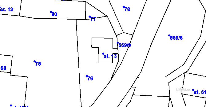 Parcela st. 13 v KÚ Háj u Habartic, Katastrální mapa