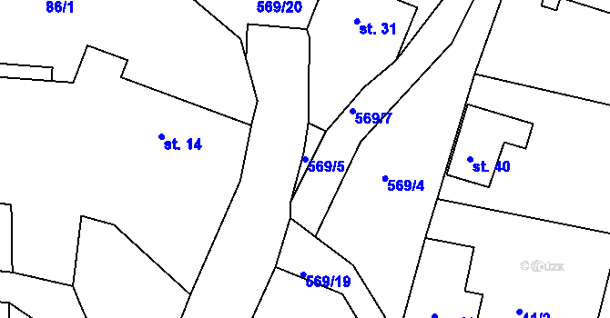 Parcela st. 569/5 v KÚ Háj u Habartic, Katastrální mapa