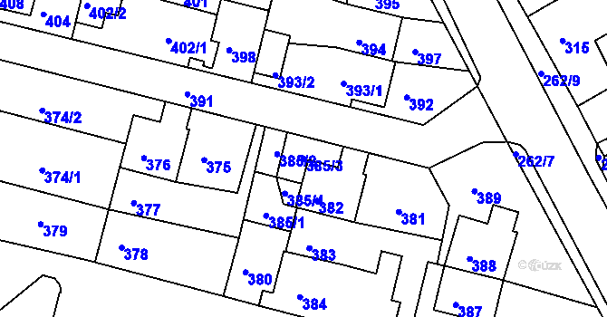 Parcela st. 385/3 v KÚ Habartov, Katastrální mapa