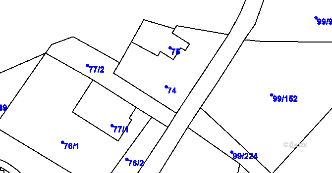Parcela st. 74 v KÚ Habartov, Katastrální mapa