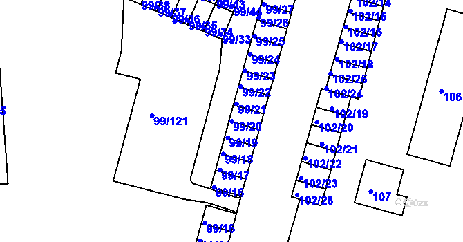 Parcela st. 99/20 v KÚ Habartov, Katastrální mapa