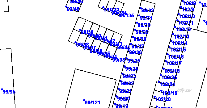 Parcela st. 99/34 v KÚ Habartov, Katastrální mapa