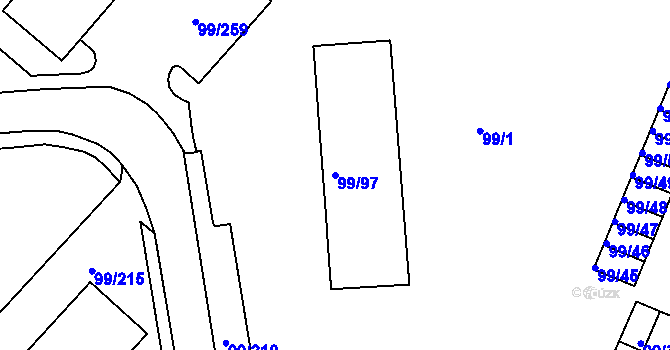 Parcela st. 99/97 v KÚ Habartov, Katastrální mapa