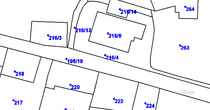 Parcela st. 216/4 v KÚ Habartov, Katastrální mapa