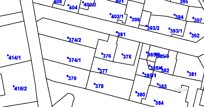 Parcela st. 376 v KÚ Habartov, Katastrální mapa