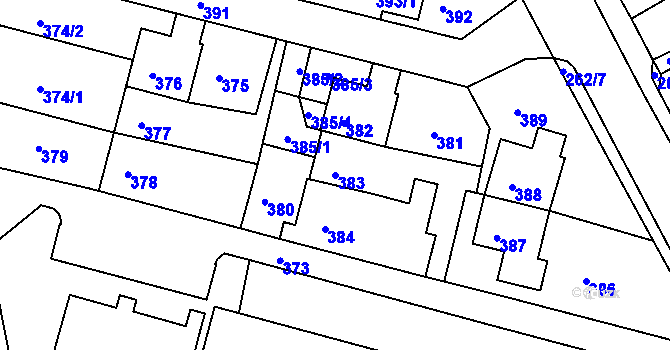 Parcela st. 383 v KÚ Habartov, Katastrální mapa