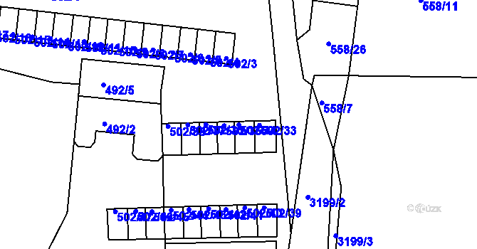 Parcela st. 502/34 v KÚ Habartov, Katastrální mapa