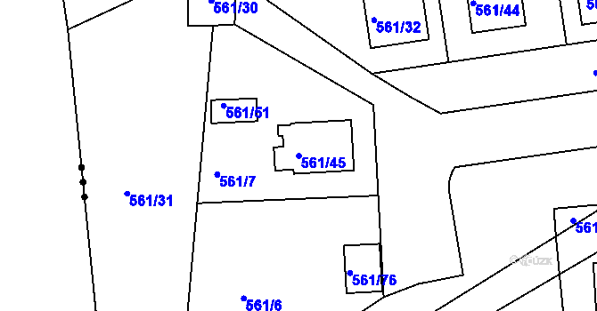 Parcela st. 561/45 v KÚ Habartov, Katastrální mapa