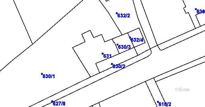 Parcela st. 631 v KÚ Habartov, Katastrální mapa