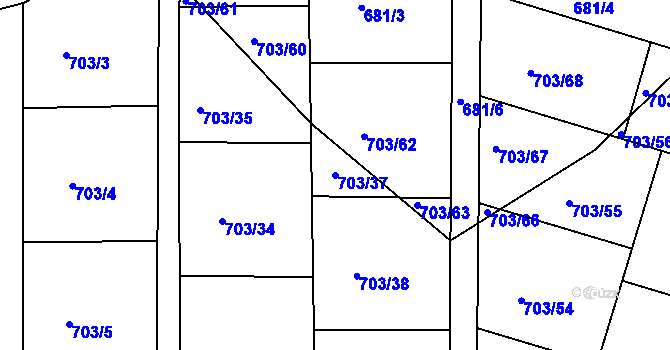 Parcela st. 703/37 v KÚ Habartov, Katastrální mapa