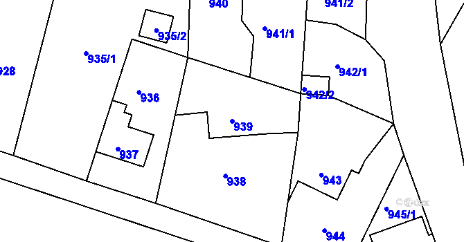 Parcela st. 939 v KÚ Habartov, Katastrální mapa