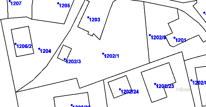 Parcela st. 1202/1 v KÚ Habartov, Katastrální mapa